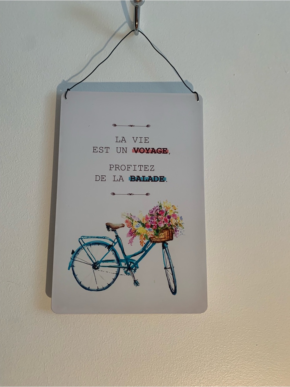 Blue Bicycle Wall Art Sign with French Quote new without tag